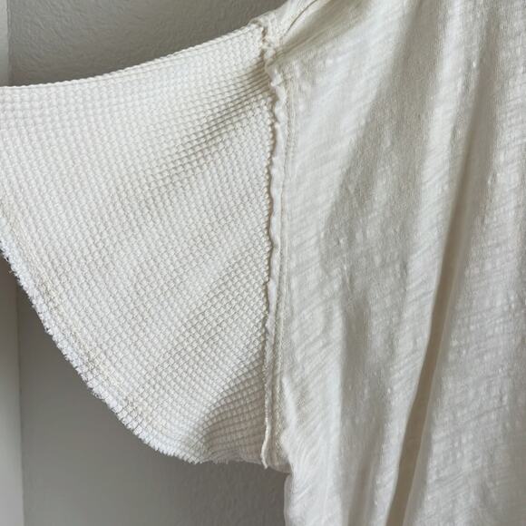 Free People We the Free Cream Burnout Oversized Tee with Waffle Knit Sleeve M - Picture 4 of 9